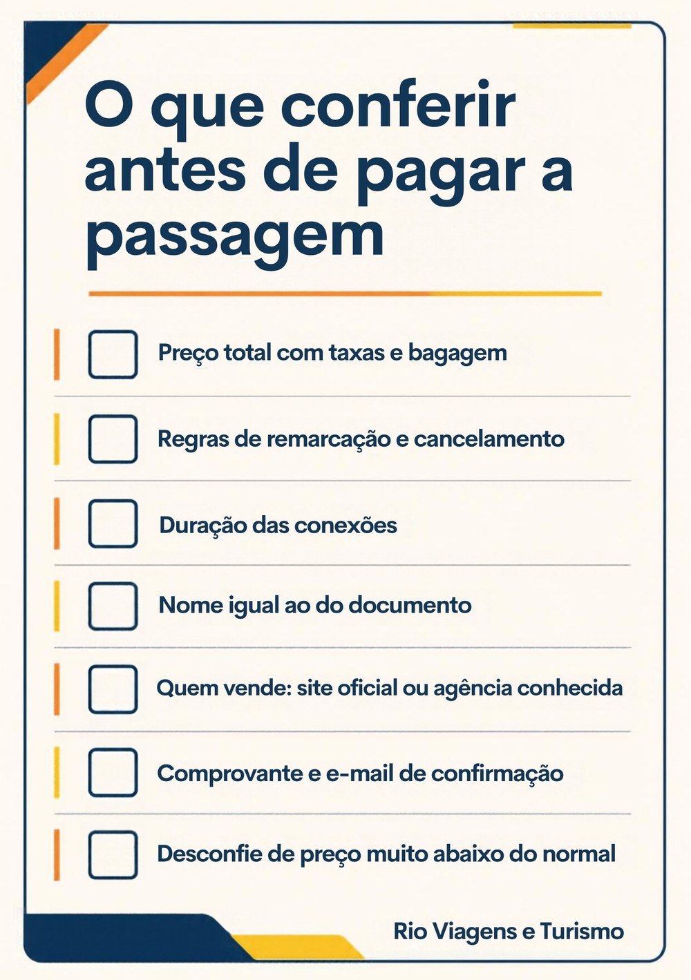 Infográfico com o que conferir antes de pagar a passagem aérea