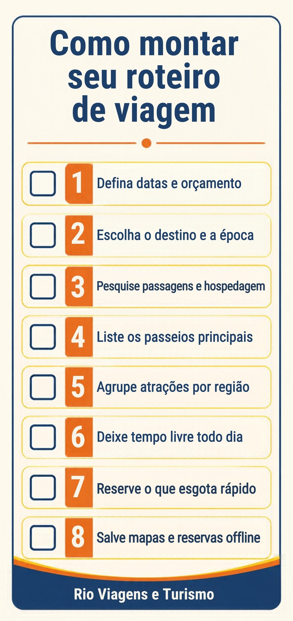 Checklist para montar um roteiro de viagem em 8 passos