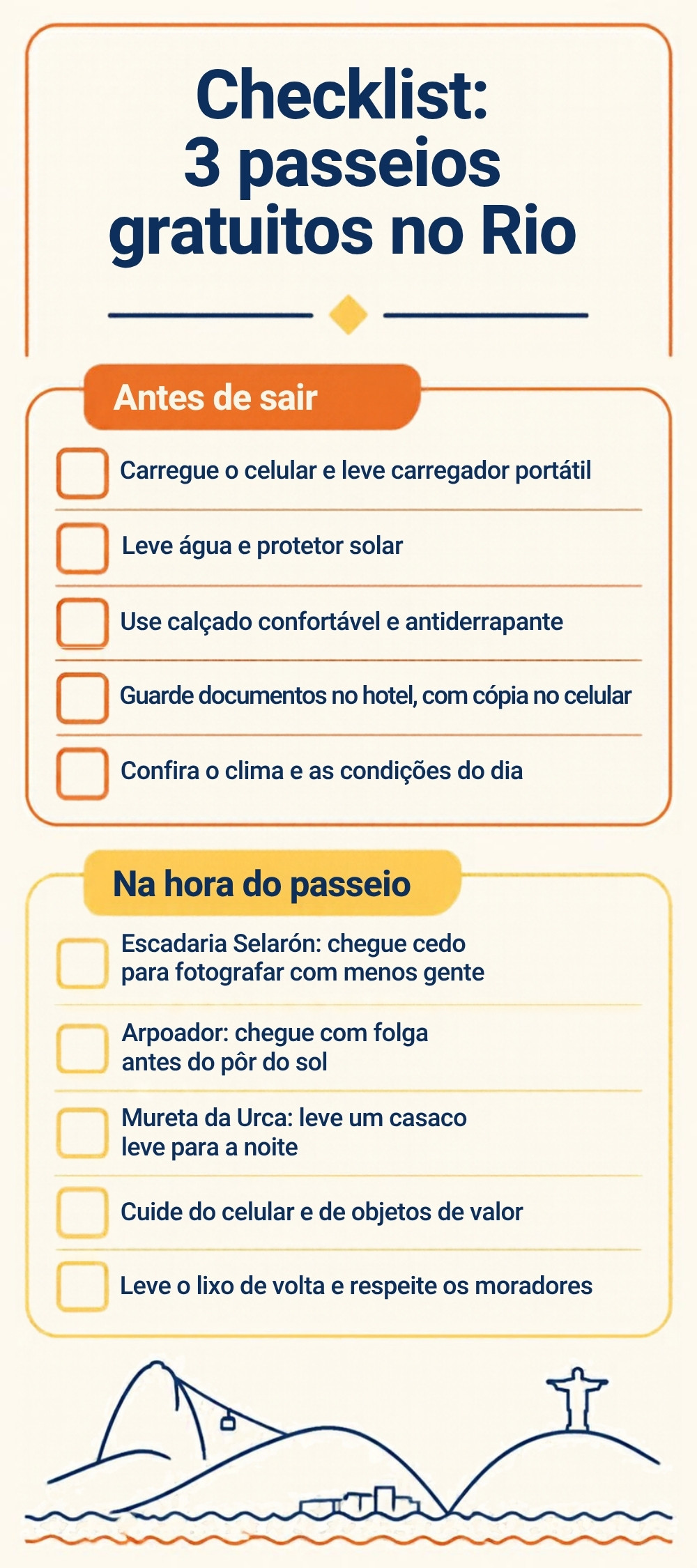 Checklist para os três passeios gratuitos no Rio: antes de sair e na hora do passeio
