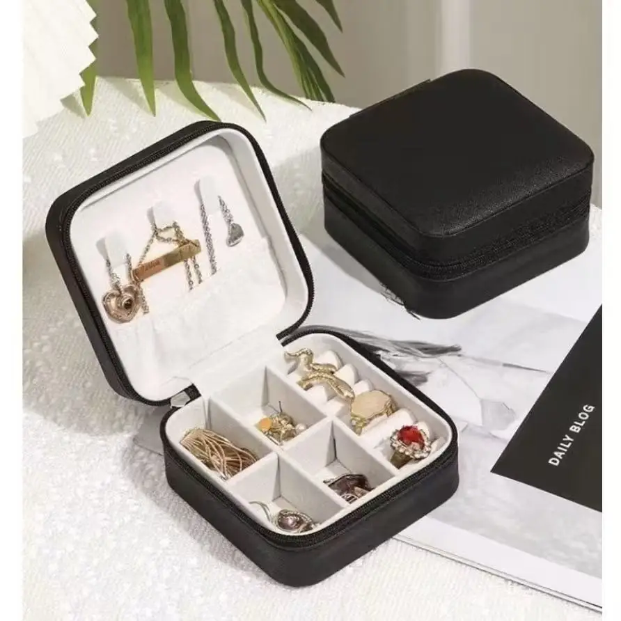Porta-Joias de Viagem Mini com Espelho e Divisórias, Zíper e Interior Acolchoado - Imagem 2