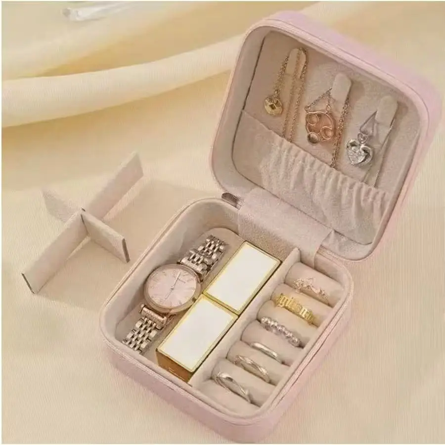 Porta-Joias de Viagem Mini com Espelho e Divisórias, Zíper e Interior Acolchoado - Imagem 3