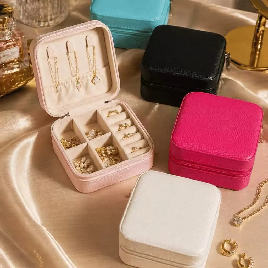 Porta-Joias de Viagem Mini com Espelho e Divisórias, Zíper e Interior Acolchoado - Imagem 4