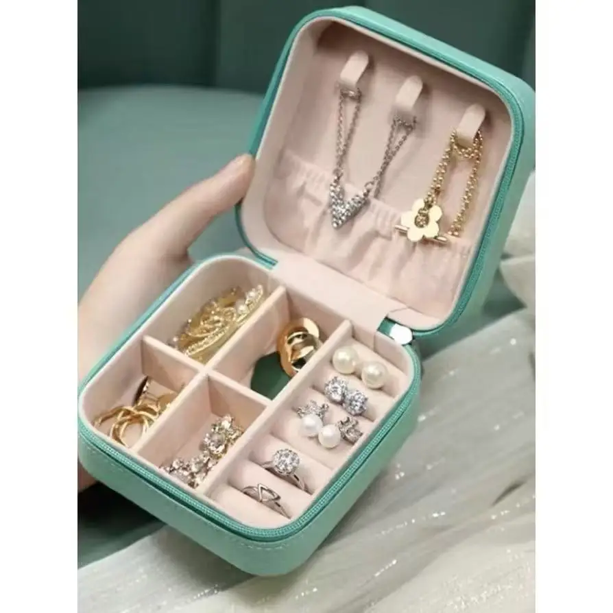 Porta-Joias de Viagem Mini com Espelho e Divisórias, Zíper e Interior Acolchoado - Imagem 5