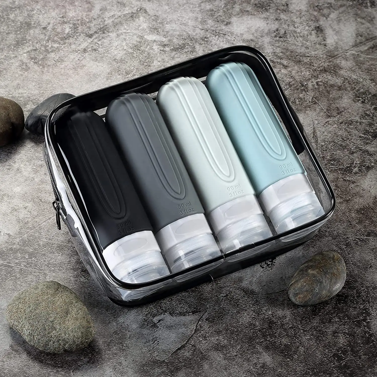 Kit Frascos de Silicone para Viagem com Necessaire Transparente (Enviado do Exterior) - Imagem 2