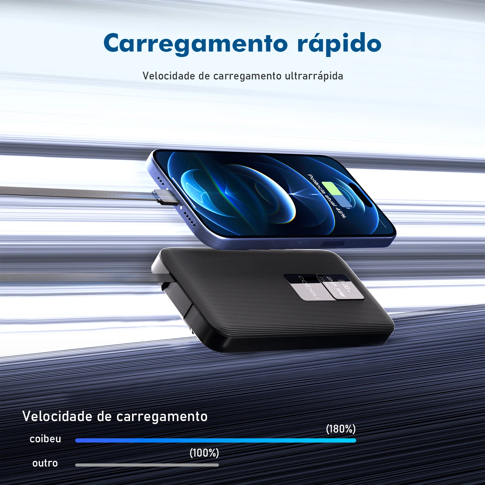 Carregador Portátil Power Bank 10.000 ou 20.000 mAh, Cabos Embutidos USB-C e Lightning, Display - Imagem 9