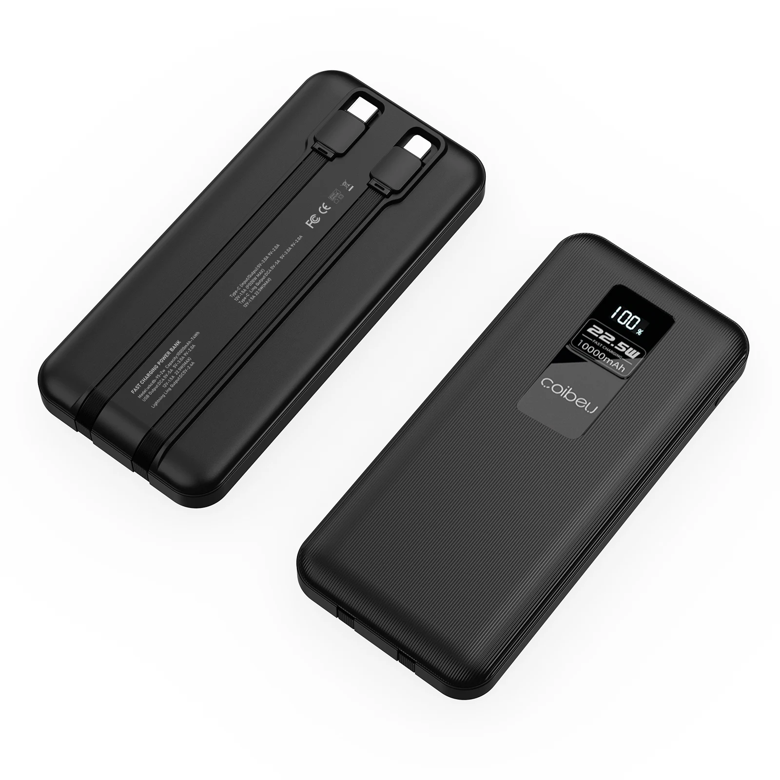 Carregador Portátil Power Bank 10.000 ou 20.000 mAh, Cabos Embutidos USB-C e Lightning, Display - Imagem 2