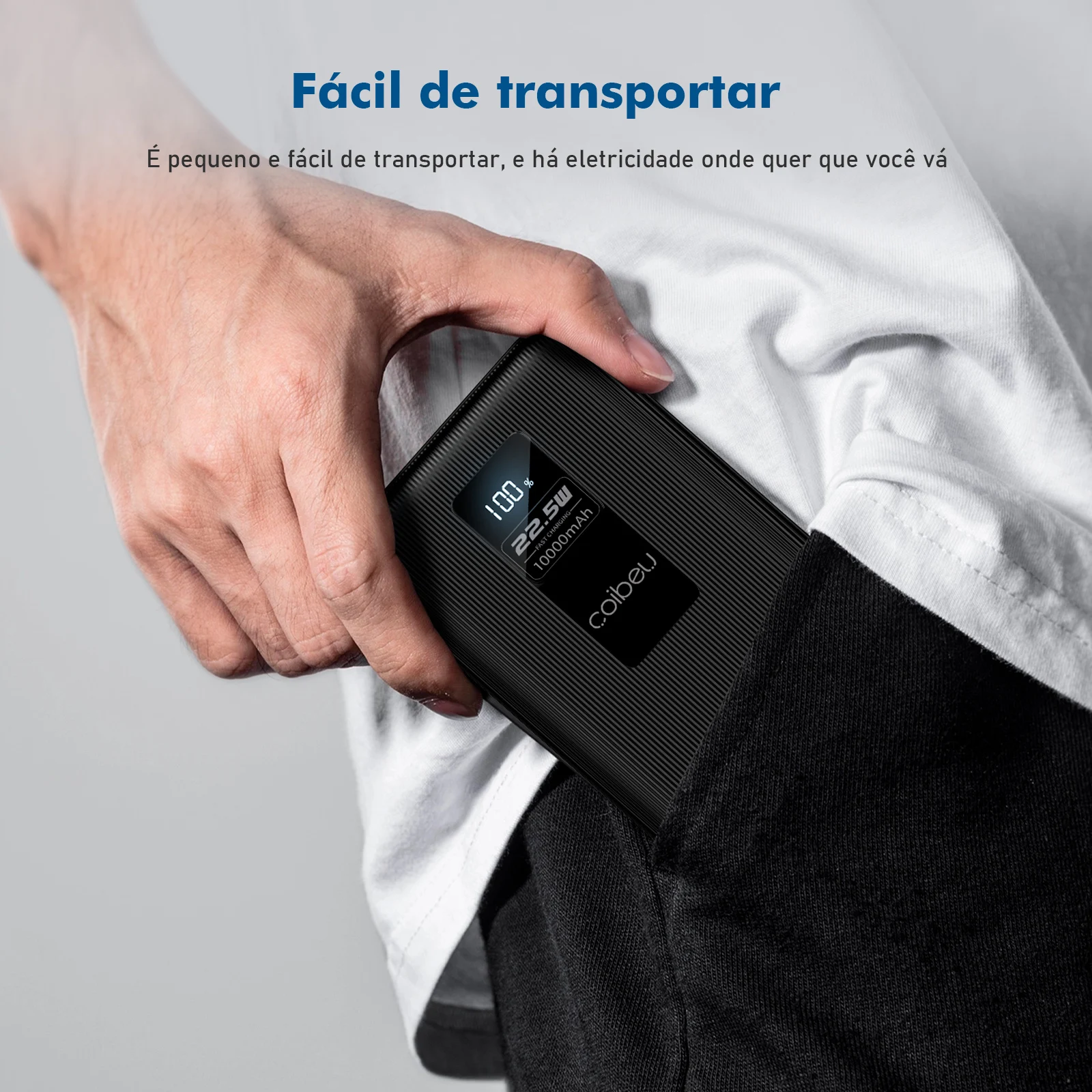 Carregador Portátil Power Bank 10.000 ou 20.000 mAh, Cabos Embutidos USB-C e Lightning, Display - Imagem 8
