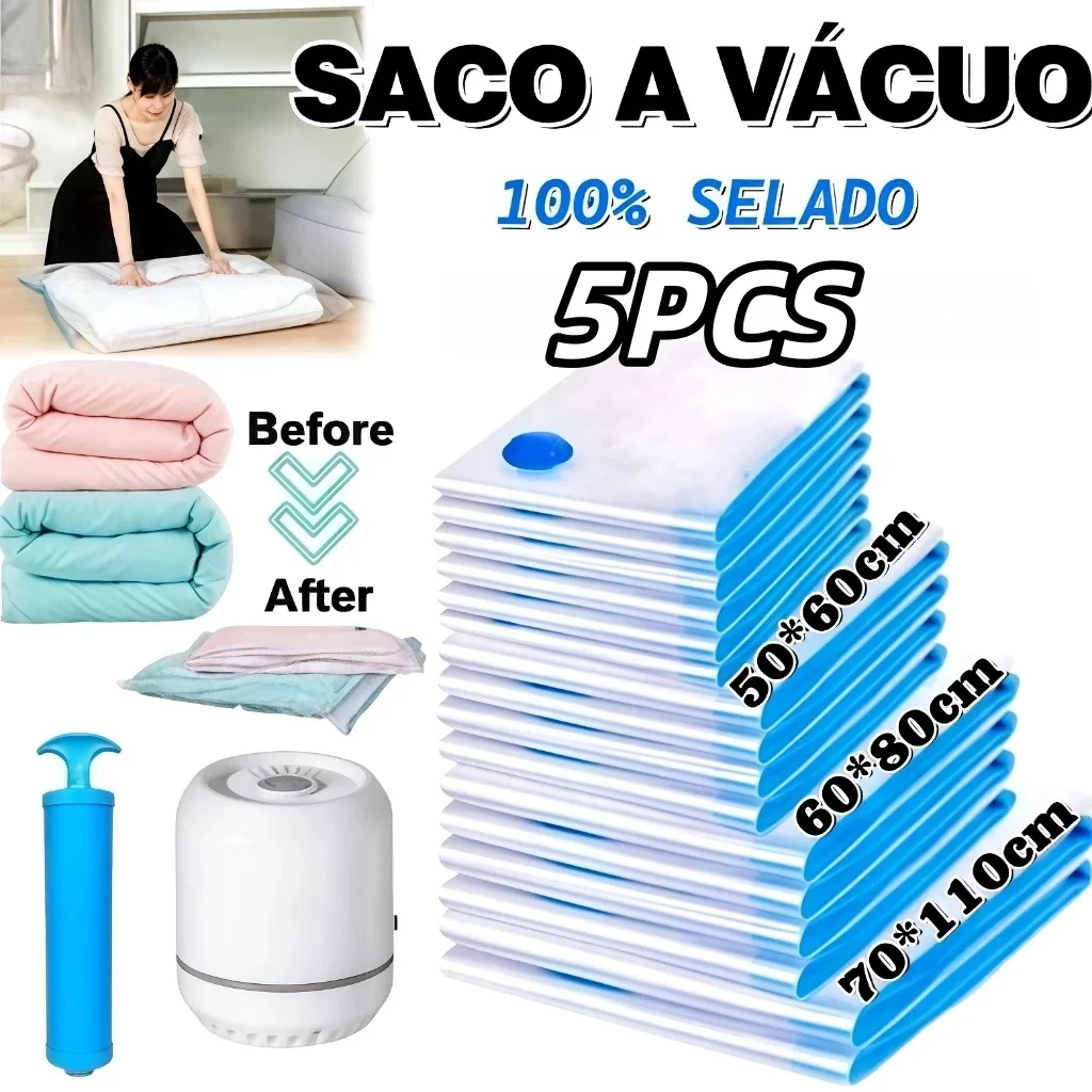 Kit 5 Sacos a Vácuo para Roupas e Mala de Viagem, com ou sem Bomba - Imagem 4