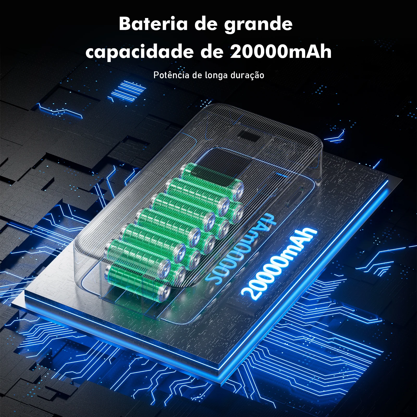 Carregador Portátil Power Bank 10.000 ou 20.000 mAh, Cabos Embutidos USB-C e Lightning, Display - Imagem 6