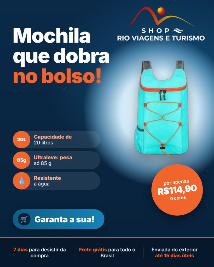 Capa do anúncio: mochila dobrável ultraleve 20 L - Rio Viagens Shop