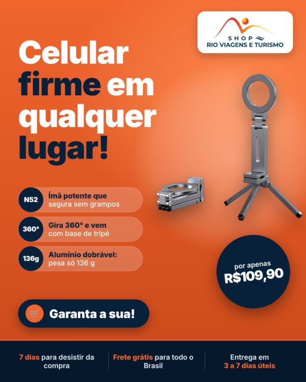 Suporte magnético dobrável para celular, aberto e compacto