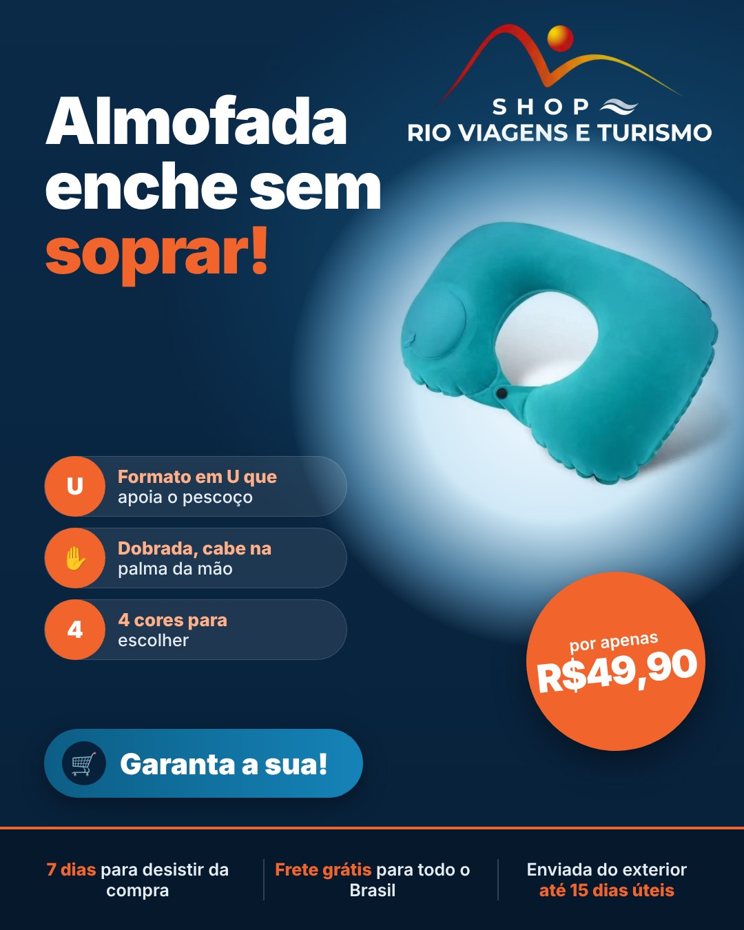Almofada de Pescoço Inflável em U, Enche Sem Soprar (Enviada do Exterior) - Rio Viagens Shop