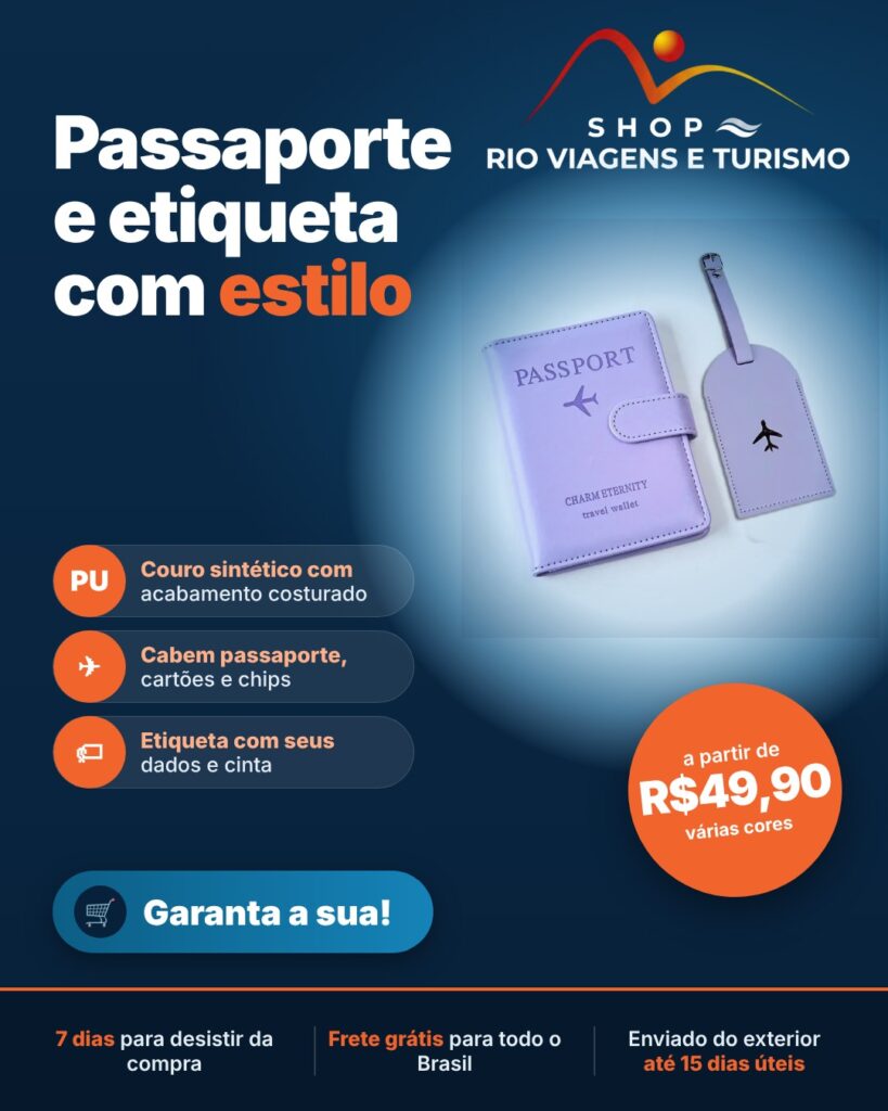 Porta-Passaporte com Porta-Cartões e Etiqueta de Bagagem em Couro PU (Enviado do Exterior) - Rio Viagens Shop