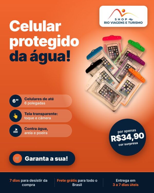 Capa Impermeável para Celular até 6 Polegadas, com Cordão - Rio Viagens Shop