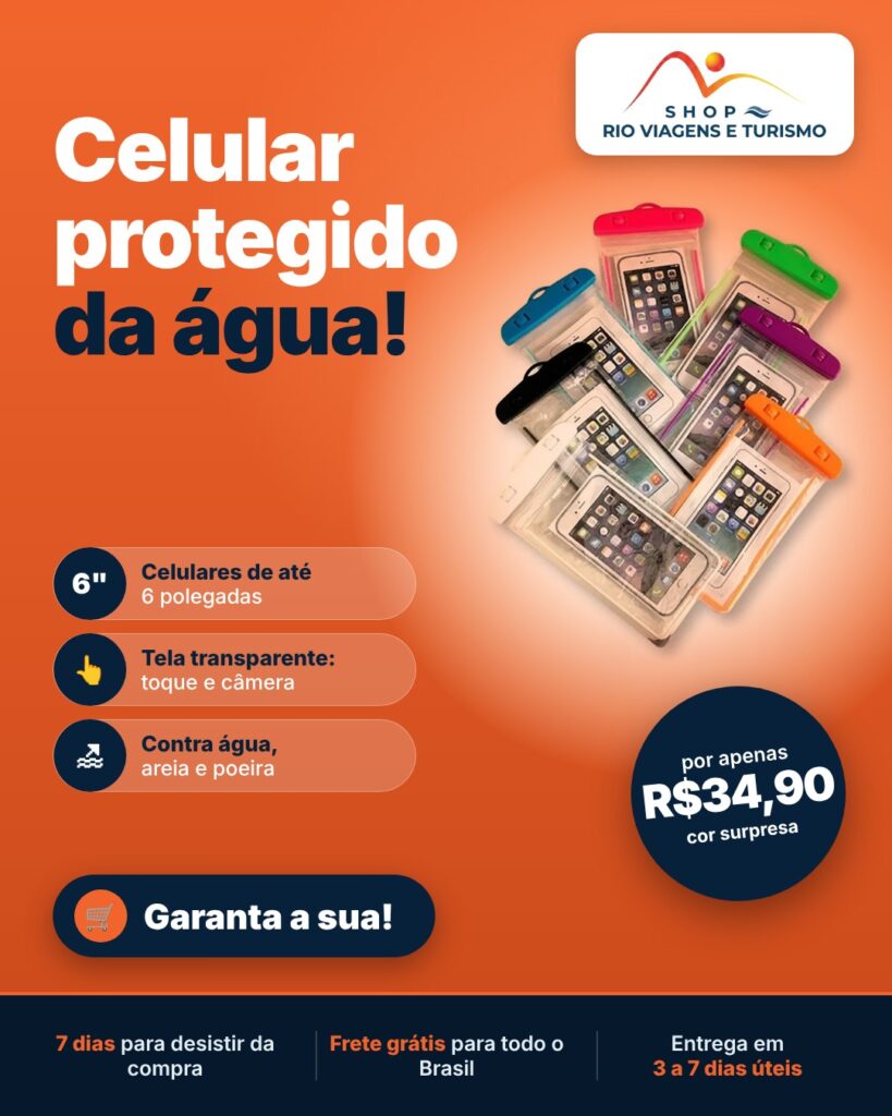 Capa Impermeável para Celular até 6 Polegadas, com Cordão - Rio Viagens Shop