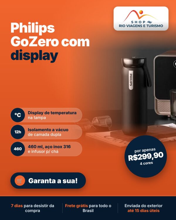 Garrafa Térmica Philips GoZero AWP2775, Display de Temperatura, 460 ml (Enviada do Exterior) - Rio Viagens Shop
