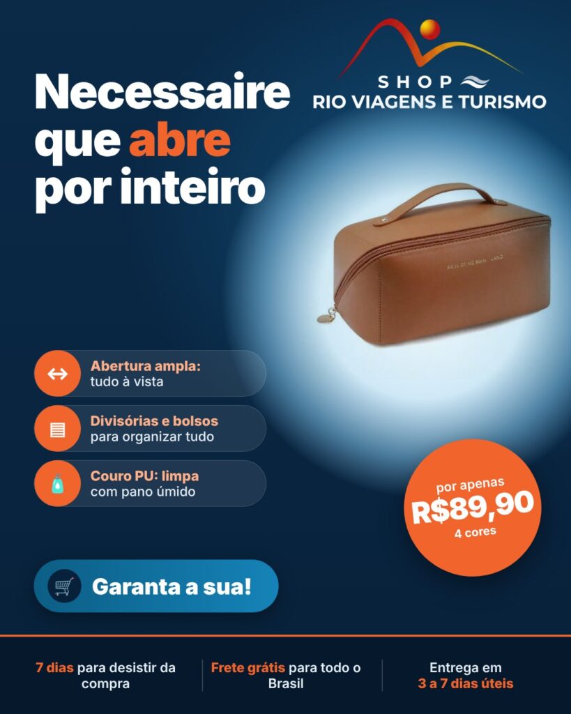 Necessaire de Viagem Grande Capacidade em Couro PU, Abertura Ampla - Rio Viagens Shop