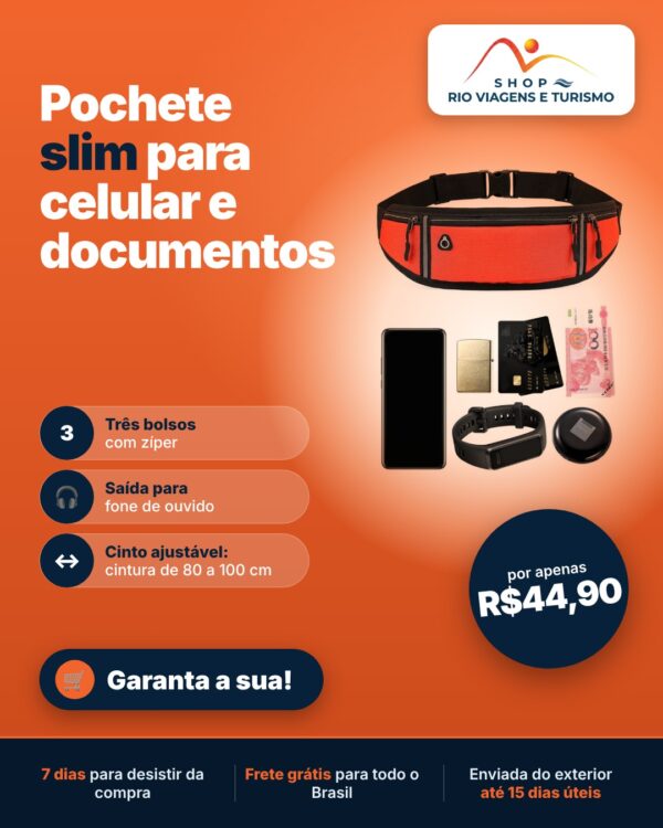 Pochete de Cintura Slim para Celular e Documentos, Resistente a Respingos (Enviada do Exterior) - Rio Viagens Shop