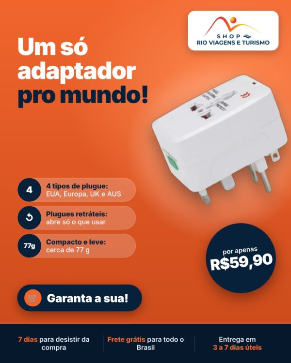 Adaptador de Tomada Universal de Viagem: Europa, EUA, Reino Unido e Austrália - Rio Viagens Shop