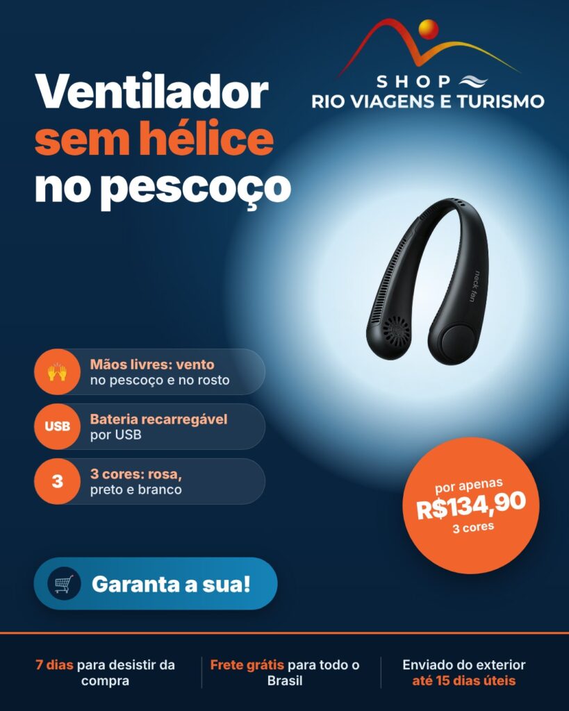 Ventilador de Pescoço Portátil Sem Hélice, Recarregável por USB (Enviado do Exterior) - Rio Viagens Shop