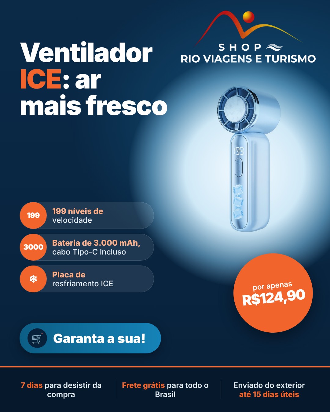 Mini Ventilador de Mão com Refrigeração ICE, 199 Velocidades, Tipo-C (Enviado do Exterior) - Rio Viagens Shop