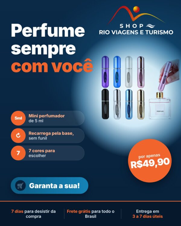 Mini Perfumador de Viagem Recarregável 5 ml, Refil pela Base, Spray Fino - Rio Viagens Shop