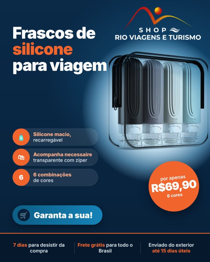 Kit Frascos de Silicone para Viagem com Necessaire Transparente (Enviado do Exterior) - Rio Viagens Shop