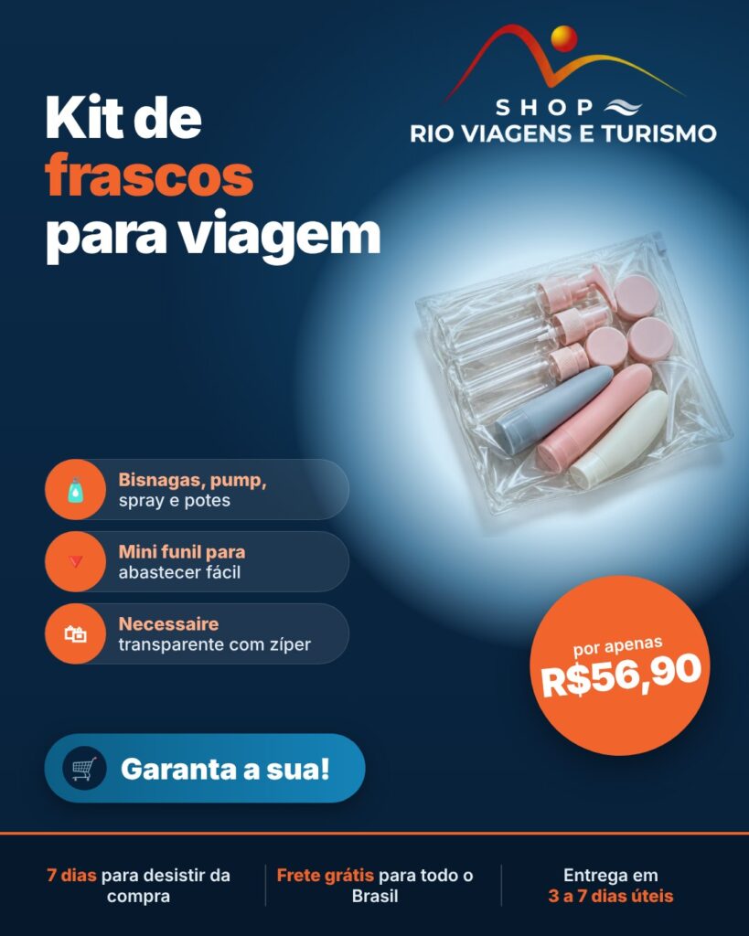 Kit de Frascos para Viagem com Necessaire Transparente, Potes e Borrifadores - Rio Viagens Shop