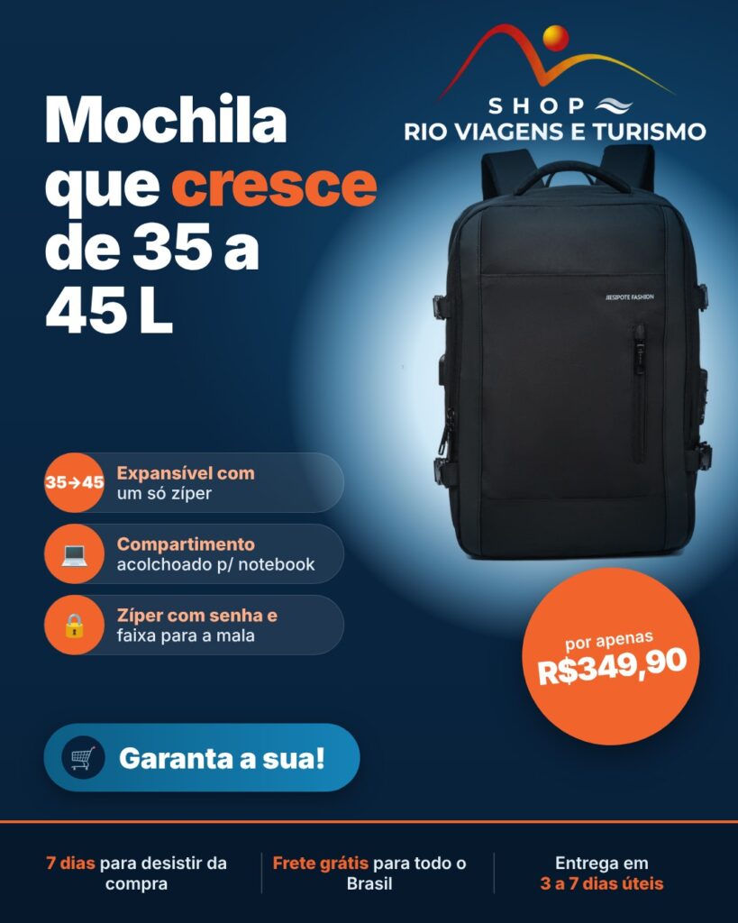 Mochila de Viagem Expansível 35–45 L com Porta USB e Bloqueio por Senha - Rio Viagens Shop