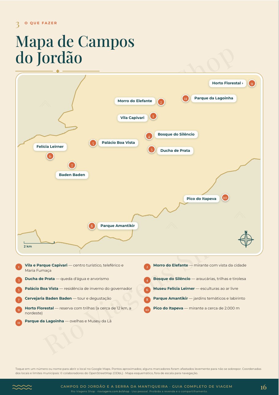 Página de exemplo do guia de Campos do Jordão: mapa de Campos do Jordão