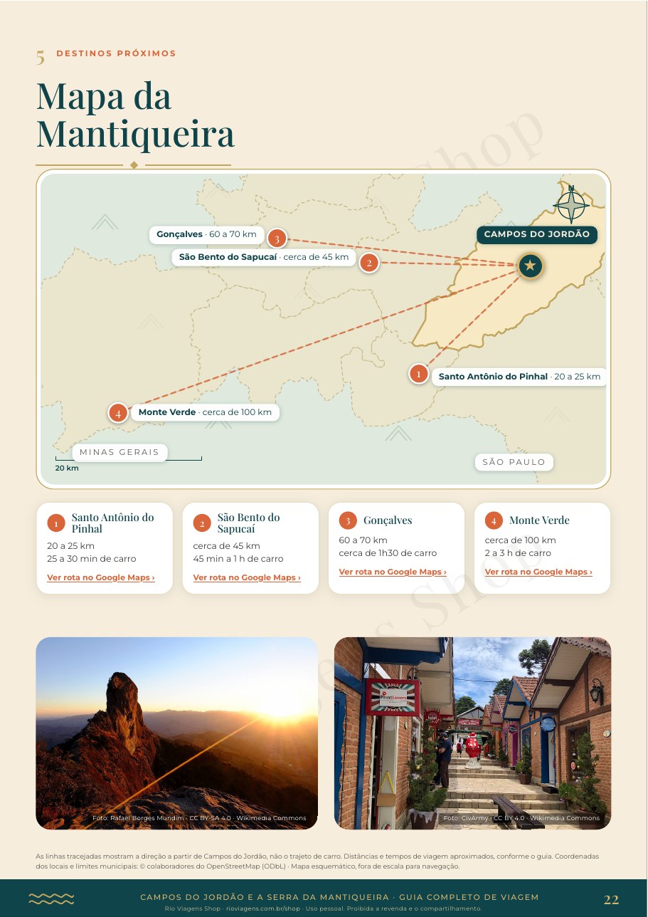 Página de exemplo do guia de Campos do Jordão: mapa da Mantiqueira